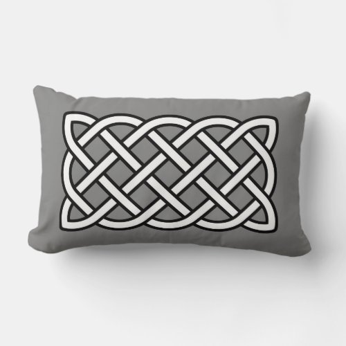 Celtic Knot Pattern Black  White on Gray  Grey Lumbar Pillow