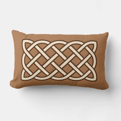 Celtic Knot Pattern Camel Tan Cream and Brown Lumbar Pillow