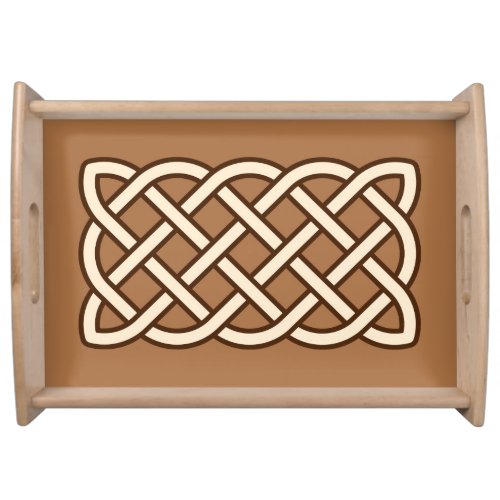 Celtic Knot Pattern Camel Tan Cream and Brown Serving Tray