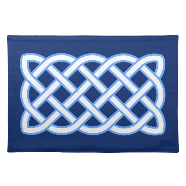 Celtic Knot Pattern, Cobalt Blue and White  Cloth Placemat (Front)