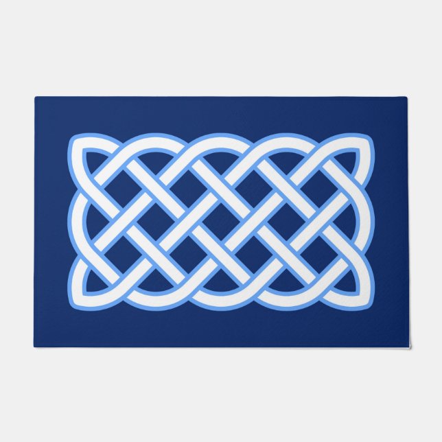 Celtic Knot Pattern, Cobalt Blue and White  Doormat (Front)