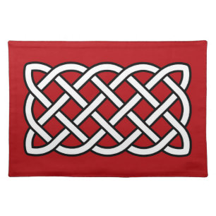 Celtic Knot Pattern, Deep Red, Black and White Cloth Placemat