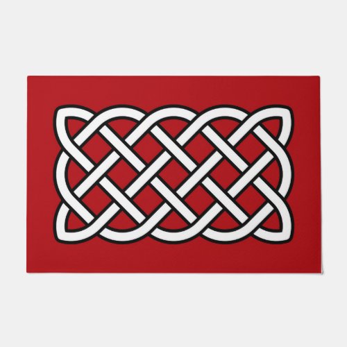 Celtic Knot Pattern Deep Red Black and White Doormat