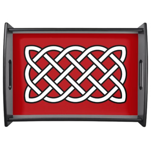 Celtic Knot Pattern Deep Red Black and White Serving Tray