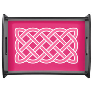 Celtic Knot Pattern, Fuchsia Pink and White Serving Tray