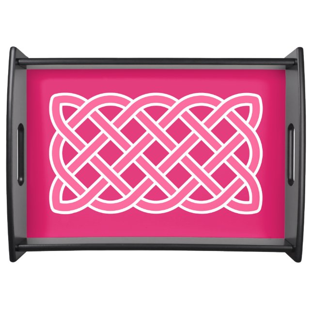 Celtic Knot Pattern, Fuchsia Pink and White Serving Tray (Front)