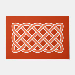 Celtic Knot Pattern, Mandarin Orange and White Doormat