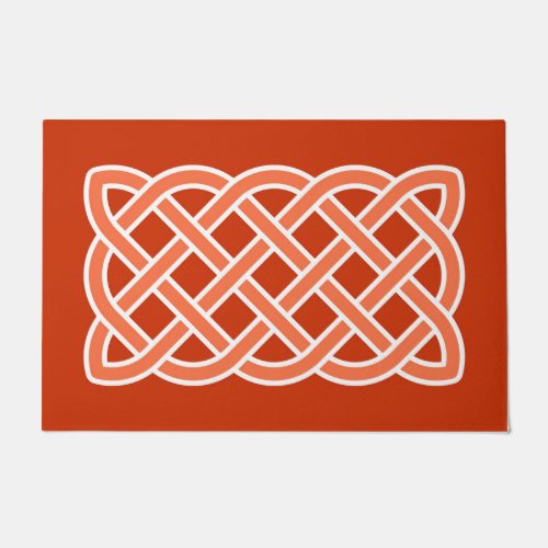 Celtic Knot Pattern Mandarin Orange and White Doormat