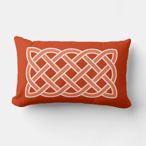 Celtic Knot Pattern Mandarin Orange and White Lumbar Pillow
