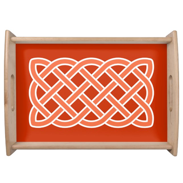 Celtic Knot Pattern, Mandarin Orange and White Serving Tray (Front)
