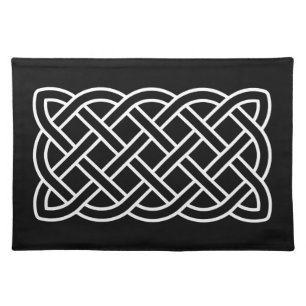 Celtic Knot Pattern, White on a Black Background Cloth Placemat