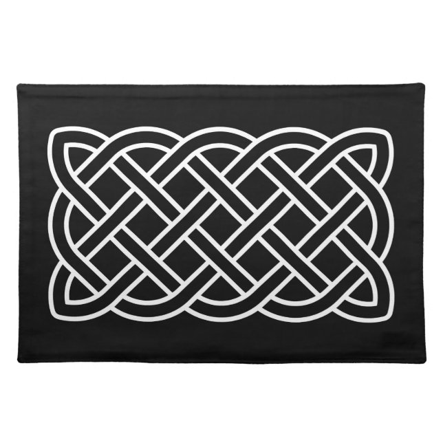 Celtic Knot Pattern, White on a Black Background  Cloth Placemat (Front)