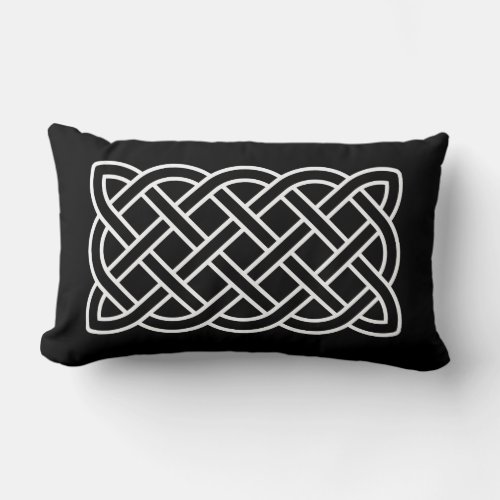 Celtic Knot Pattern White on a Black Background Lumbar Pillow