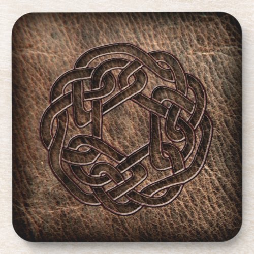 Celtic knot pressed on leather coaster