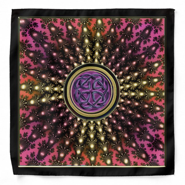 Celtic Knot Purple Gold Fractal Mandala Bandana (Front)
