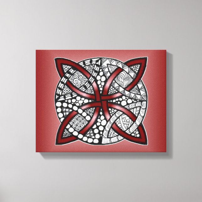 Celtic Knot Red Doodle Drawing Canvas Print (Front)