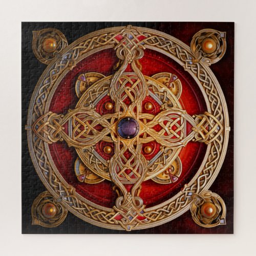 Celtic Knot Red Gold Knotwork Jigsaw Puzzle