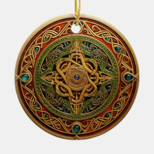 Celtic Knot Red Green Gold Knotwork Ceramic Ornament
