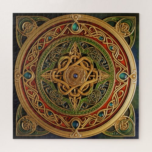 Celtic Knot Red Green Gold Knotwork Jigsaw Puzzle