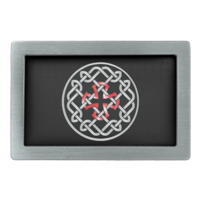 Celtic Knot Red Metallic Belt Buckle (Front)