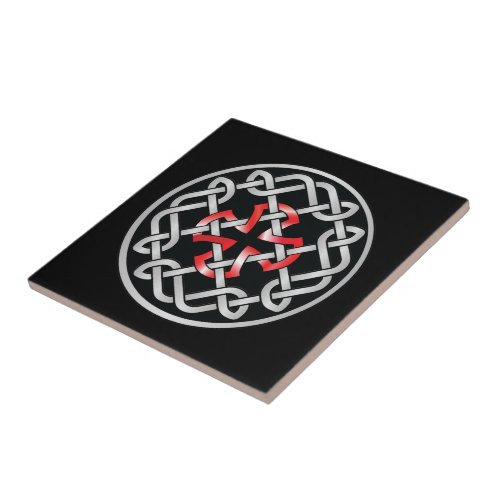 Celtic Knot Red Metallic Ceramic Tile