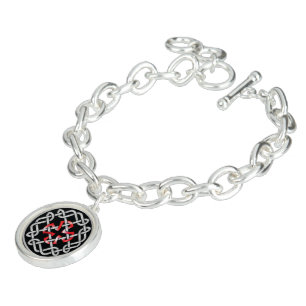 Celtic Knot Red Metallic Round Charm Bracelet