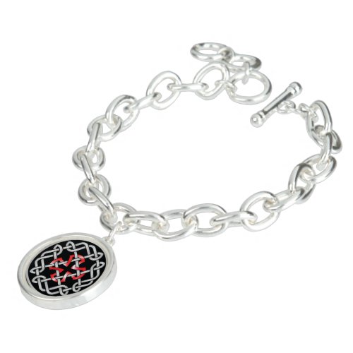 Celtic Knot Red Metallic Round Charm Bracelet