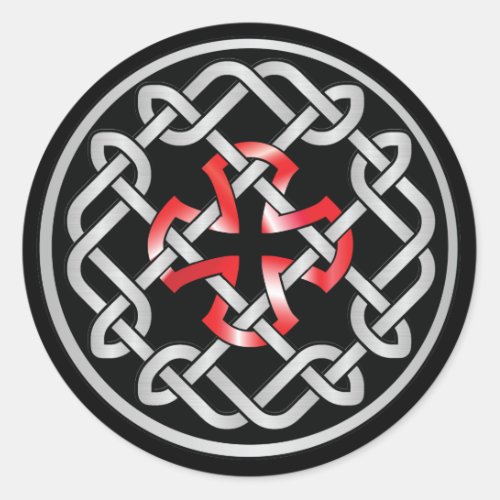 Celtic Knot Red Metallic Round Stickers