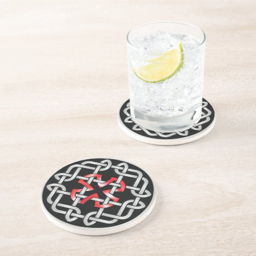 Celtic Knot Red Metallic Sandstone Drink Coaster