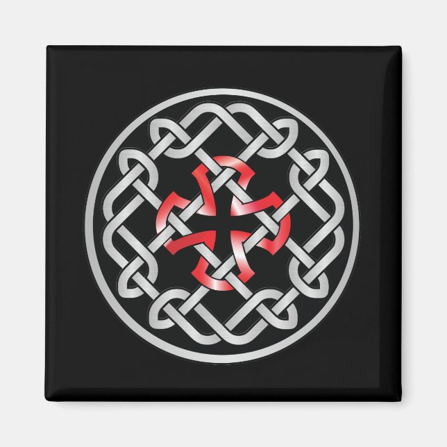 Celtic Knot Red Metallic Square Magnet (Front)
