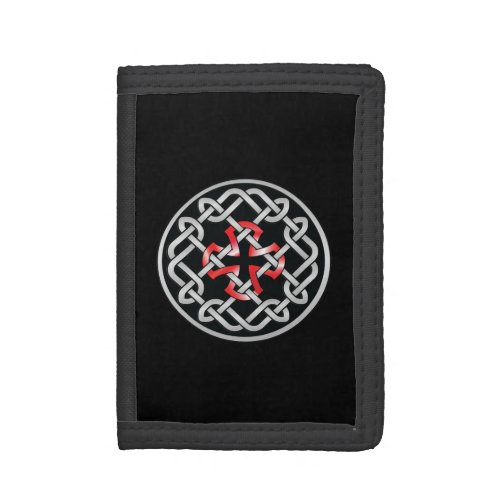 Celtic Knot Red Metallic Trifold Nylon Wallet