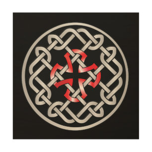 Celtic Knot Red Metallic Wood Canvas