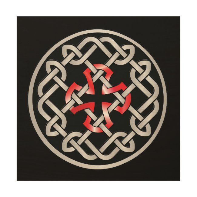 Celtic Knot Red Metallic Wood Canvas