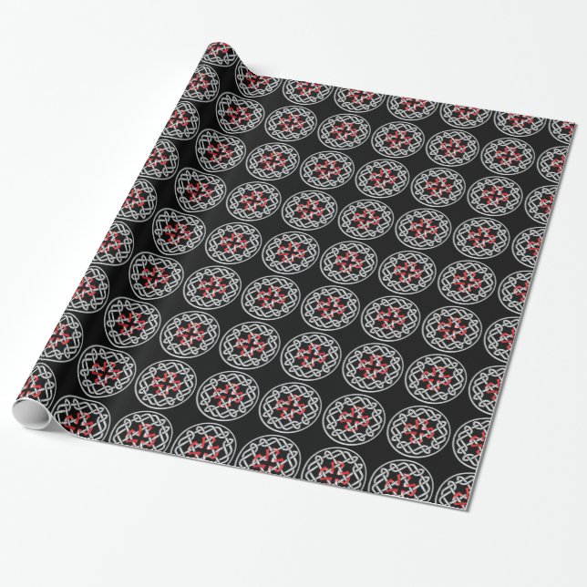 Celtic Knot Red Metallic Wrapping Paper (Unrolled)