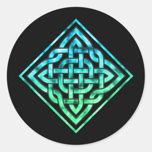 Celtic Knot Round Stickers _ Diamond Blue Green