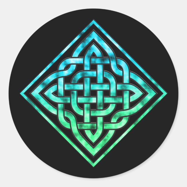 Celtic Knot Round Stickers - Diamond Blue Green (Front)