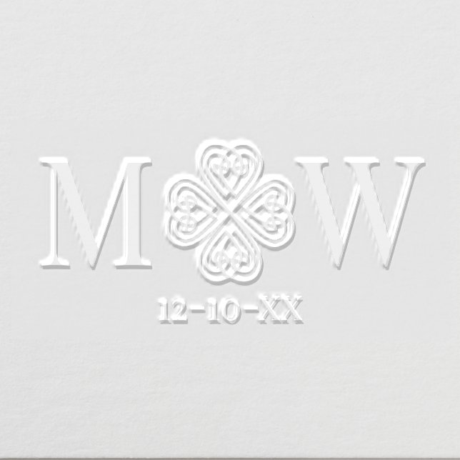 Celtic Knot Shamrock Couple 2 Init Monogram Date Embosser (Design)