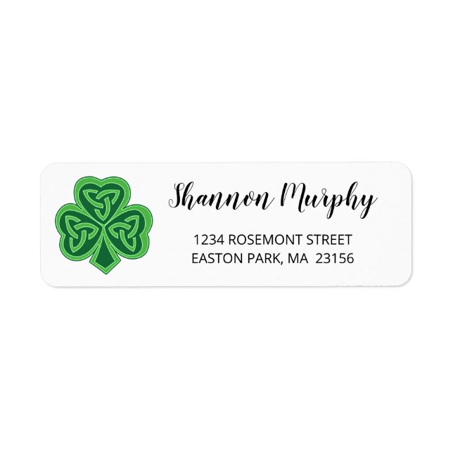 Celtic Knot Shamrock Modern Calligraphy Script Label (Front)