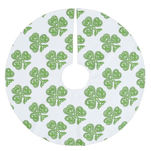 Celtic Knot Shamrock on White Brushed Polyester Tree Skirt (Front)