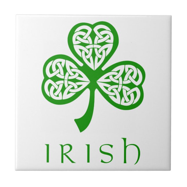 Celtic Knot Shamrock over Irish text Ceramic Tile (Front)