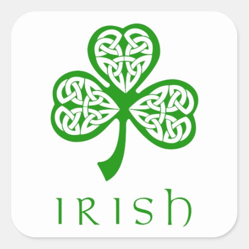 Celtic Knot Shamrock over Irish text Square Sticker