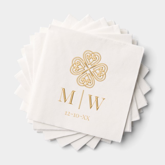  Celtic Knot Shamrock Wedding Couple Initials Date Foil Napkins (Insitu (Stacked))