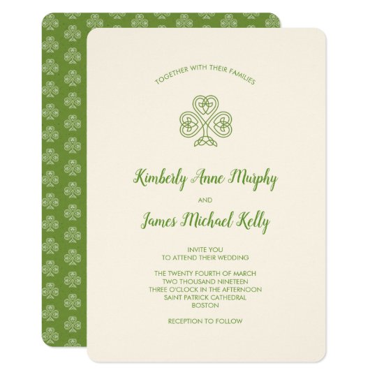 Celtic Knot Shamrock Wedding Ivory Invitation