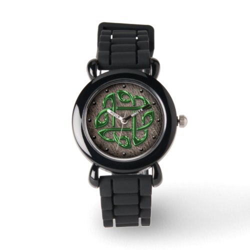 Celtic knot shiny green on leather digital art watch
