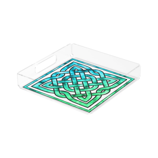 Celtic Knot - Square Blue Green Acrylic Tray (Angled)
