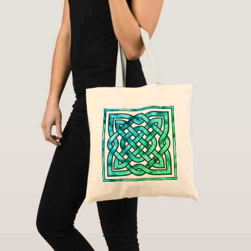 Celtic Knot _ Square Blue Green Budget Tote