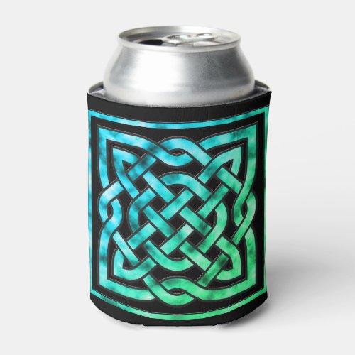 Celtic Knot _ Square Blue Green Can Cooler