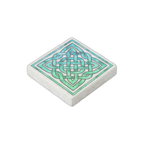 Celtic Knot Square Blue Green Design Stone Magnet