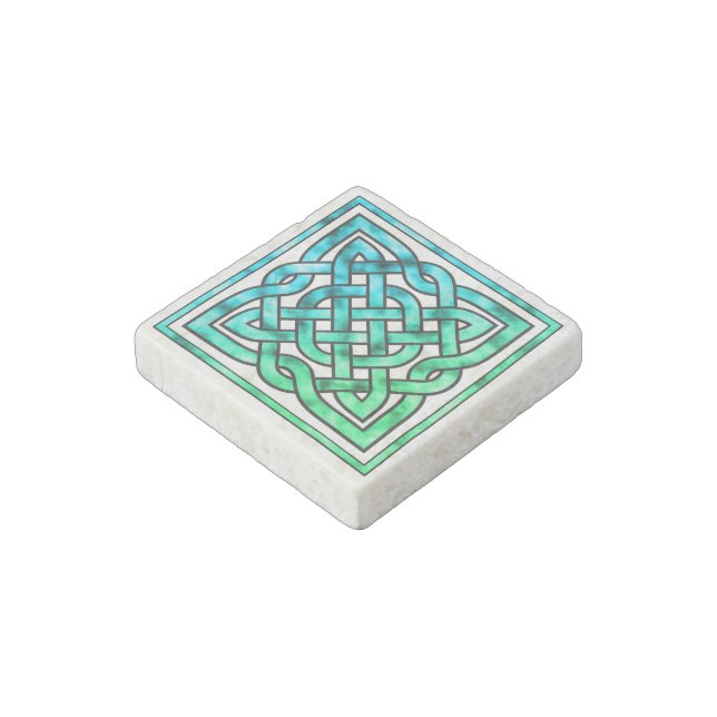 Celtic Knot: Square Blue Green Design Stone Magnet (Angled)