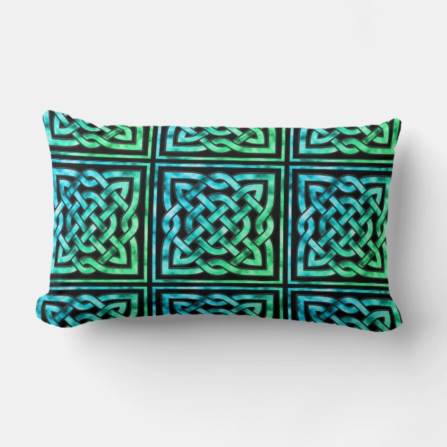 Celtic Knot - Square Blue Green Lumbar Pillow (Front)